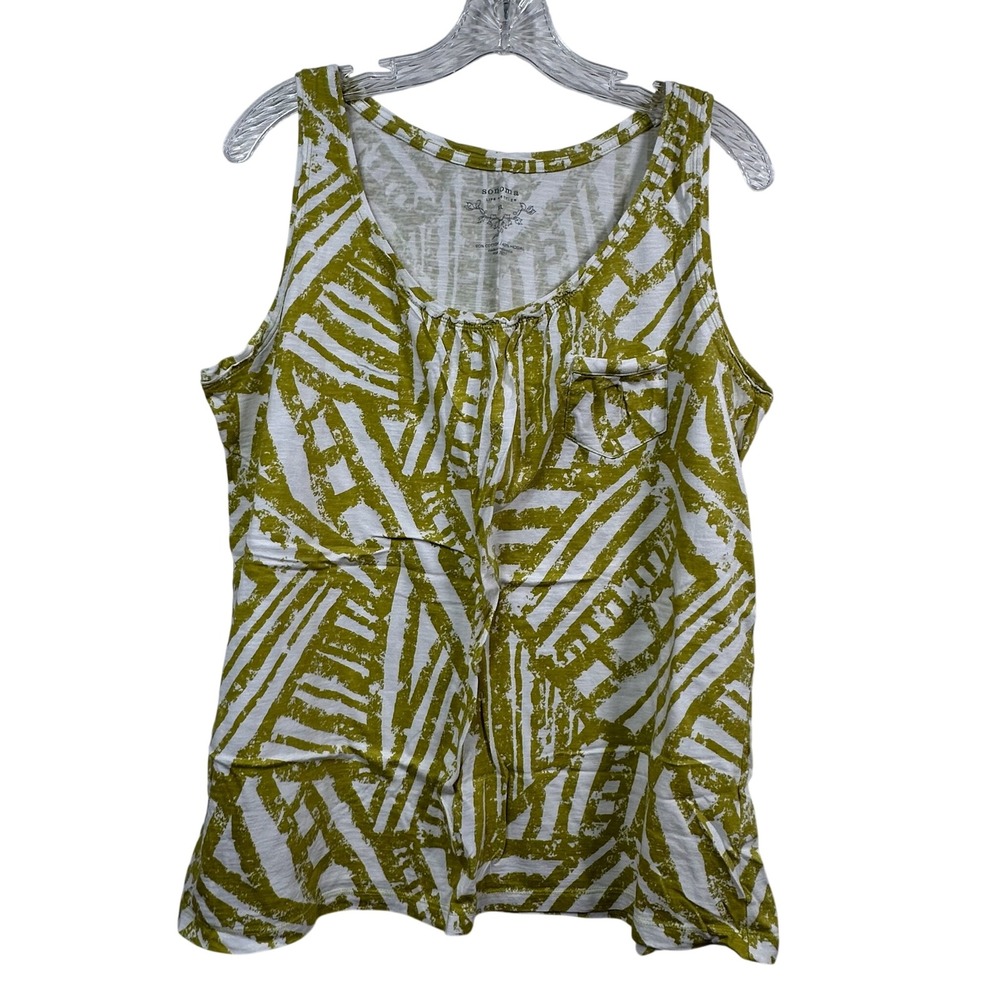 Sonoma Goods for Life XL Tank Top Olive Green White Geometric Abstract Pocket